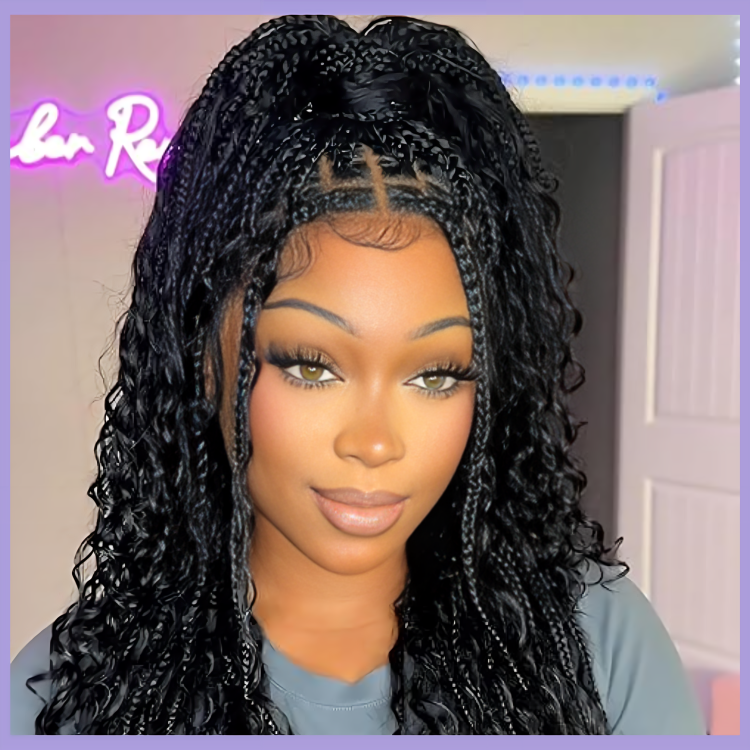 16" Short Boho Braided Wig 360° Lace Front Box with Curly Ends