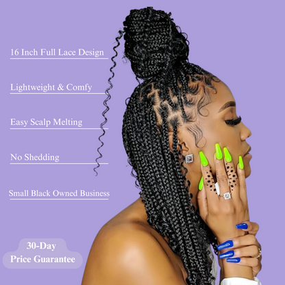 16" Short Boho Braided Wig 360° Lace Front Box with Curly Ends