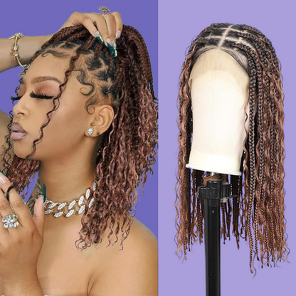 16" Short Boho Braided Wig 360° Lace Front Box with Curly Ends