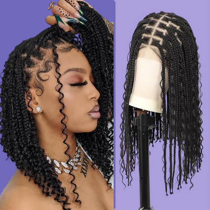 16" Short Boho Braided Wig 360° Lace Front Box with Curly Ends